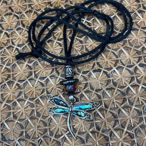 Abalone Dragonfly Cord Necklace Women's Silver-plated Pendant Iridescent Shell